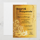 5 x 7 Yellow Masquerade Sweet 16 Birthday Invitati Kaart (Voorkant / Achterkant)
