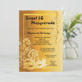 5 x 7 Yellow Masquerade Sweet 16 Birthday Invitati Kaart (Staand voorkant)