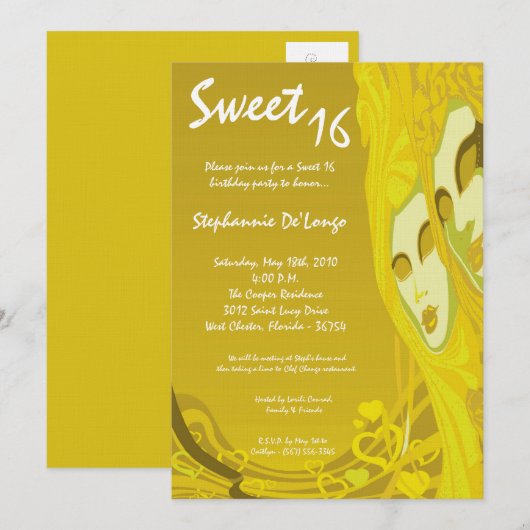 5 x 7 Yellow Masquerade Sweet 16 Birthday Invitati Kaart (Voorkant / Achterkant)