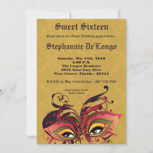 5 x 7 Yellow Masquerade Sweet 16 Birthday Invitati Kaart