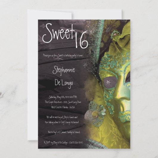 5 x 7 Yellow Masquerade Sweet 16 Birthday Invitati Kaart (Voorkant)