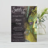 5 x 7 Yellow Masquerade Sweet 16 Birthday Invitati Kaart (Staand voorkant)