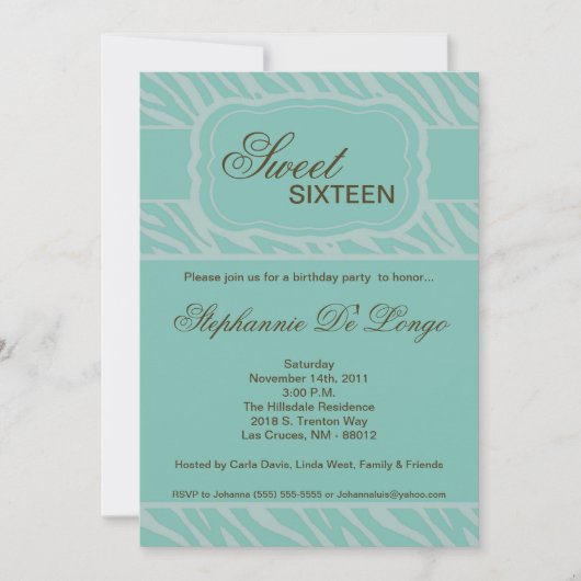 5 x 7 Zebra Print Birthday Party Invitation Kaart (Voorkant)