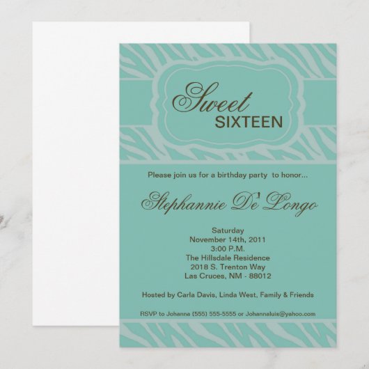 5 x 7 Zebra Print Birthday Party Invitation Kaart (Voorkant / Achterkant)