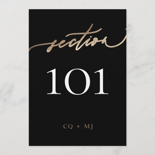 5 x 7" Zwart Goud Kalligrafie Trouwtafel Nummer Kaart (Voorkant)