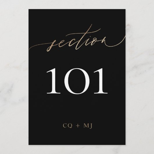 5 x 7" Zwart Goud Kalligrafie Trouwtafel Nummer Kaart (Achterkant)