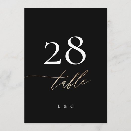 5 x 7 zwart gouden kalligrafie trouwtafel nummer (Voorkant)