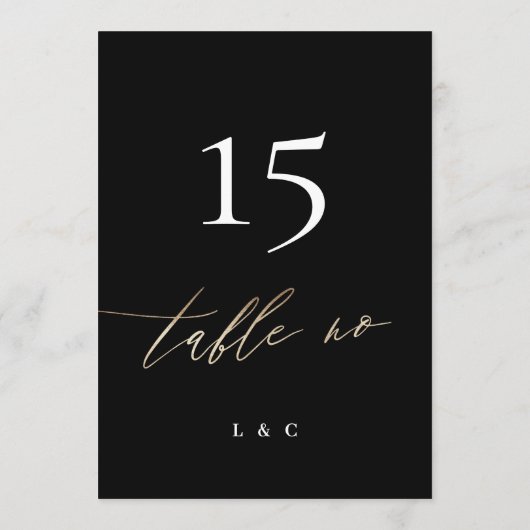 5 x 7 zwart gouden kalligrafie trouwtafel nummer kaart (Achterkant)
