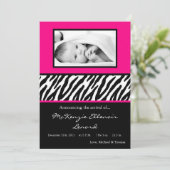 5 x 7 zwarte hotroze Zebra FOTO geboorteaankondigi Aankondiging (Staand voorkant)