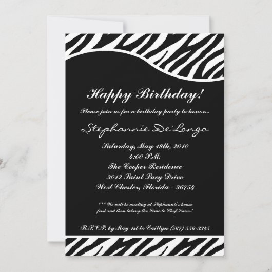 5 x 7 zwarte zebra Print Birthday party nodiging Kaart (Voorkant)