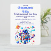 5 Year Old Space Birthday Custom Astronaut Orbit  Kaart (Staand voorkant)