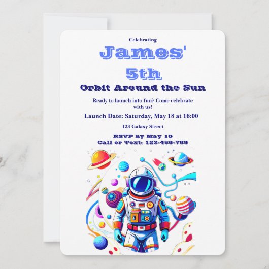 5 Year Old Space Birthday Custom Astronaut Orbit  Kaart (Voorkant)