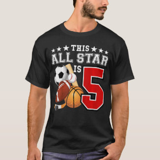 5 Year Old Sports Star Birthday Party All Sport 5t T-shirt