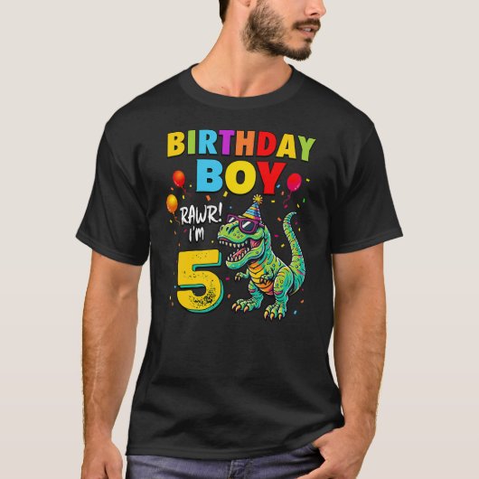 5 Years Old T-Rex Dinosaur Boy Kids 5th Birthday P T-shirt (Voorkant)