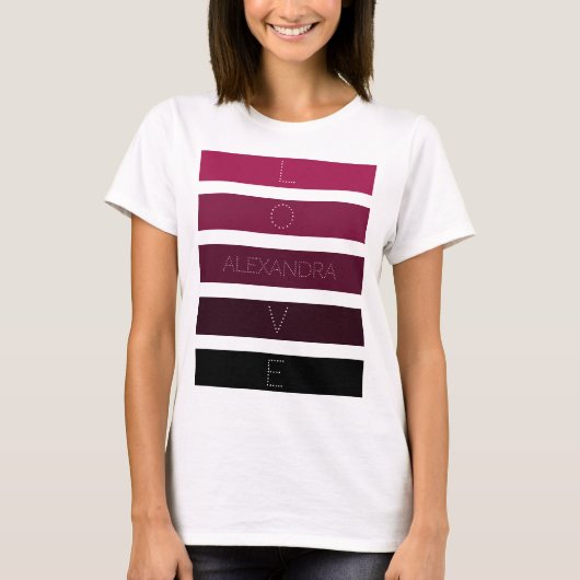 5 Zwarte Paarse gradiëntstrips Naam Gepersonalisee T-shirt (Voorkant)