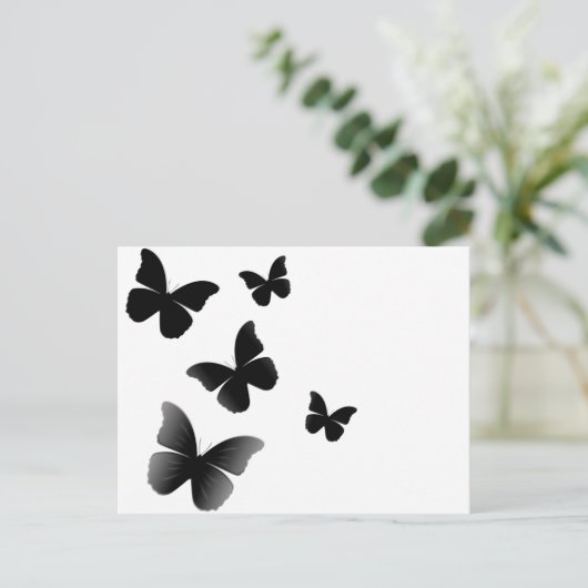 5 zwarte vlinders briefkaart (Staand voorkant)