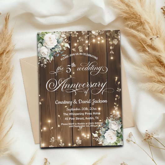 5de huwelijksjubileum Landelijke slingerlichtjes Kaart