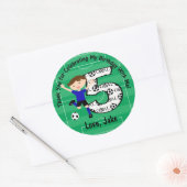5de verjaardag Dank u Blauw en Zwart Voetbal Ronde Sticker (Envelop)