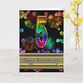 5de verjaardag met vuurwerk en bellen kaart (Gele Bloem)