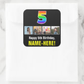 5de verjaardag: Regenboog "5"; Aangepaste Foto's & Vierkante Sticker (Tas)