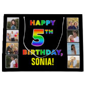 5de verjaardag: Regenboogtekst, Aangepaste foto's Groot Cadeauzakje (Voorkant)