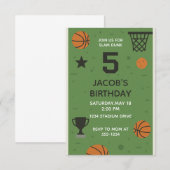 5e Basketbal Sport Verjaardag Uitnodiging voor jon (Voorkant / Achterkant)