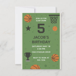 5e Basketbal Sport Verjaardag Uitnodiging voor jon