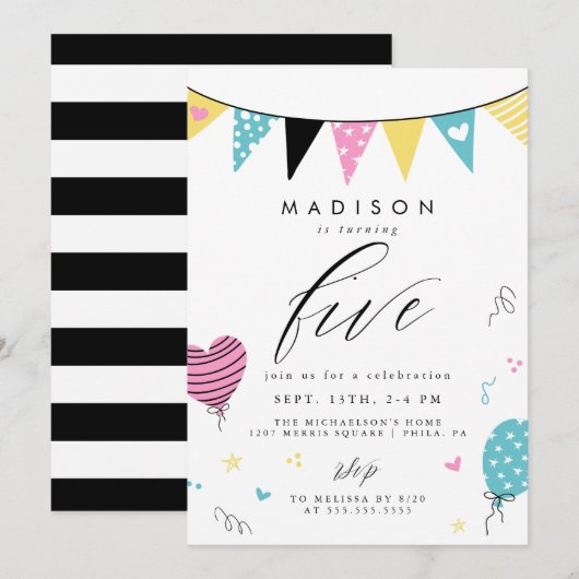 5E BIRTHDAY | Kute du Birthday Party Kaart (Voorkant / Achterkant)