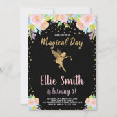 5e bloemige roze magische fee verjaardagsuitnodigi kaart (Voorkant)