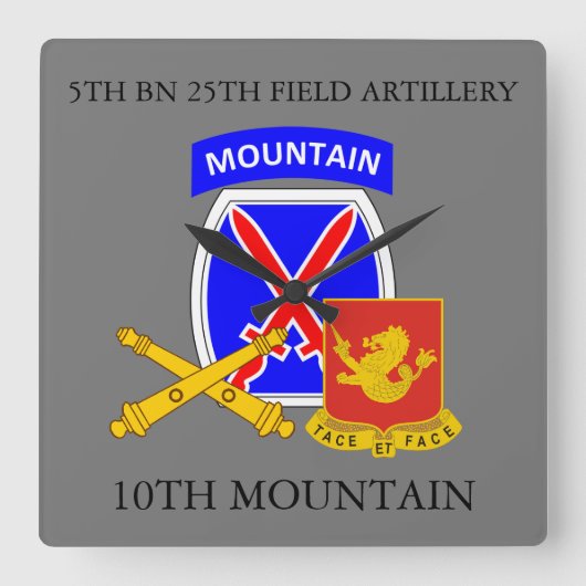 5E BN 25E FIELD ARTILLERY 10E MOUNTAIN CLOCK VIERKANTE KLOK (Voorkant)