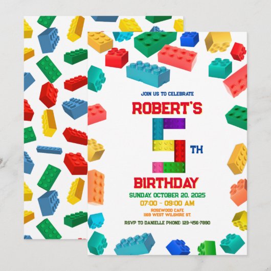 5e bouwstenen verjaardag kaart (Voorkant / Achterkant)