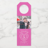 5e bruiloft Jubileum foto roze edelsteen hart Flessenhanger (Voorkant)