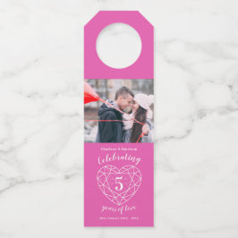 5e bruiloft Jubileum foto roze edelsteen hart Flessenhanger