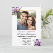 5e bruiloft Jubileum Goud Lijst Paarse Rozen Kaart (Staand voorkant)