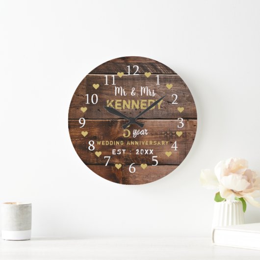 5e bruiloft Jubileum Mr en Mrs Rustic Wood Grote Klok (Huis)