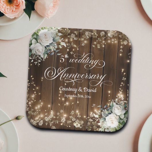 5e bruiloft Jubileum Rustieke String Lights Papieren Bordje