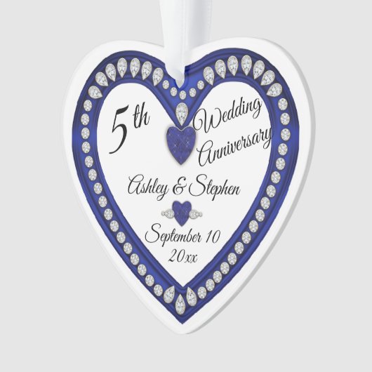 5e bruiloft Jubileum Sapphire Diamond Keepsake Ornament (voorkant)