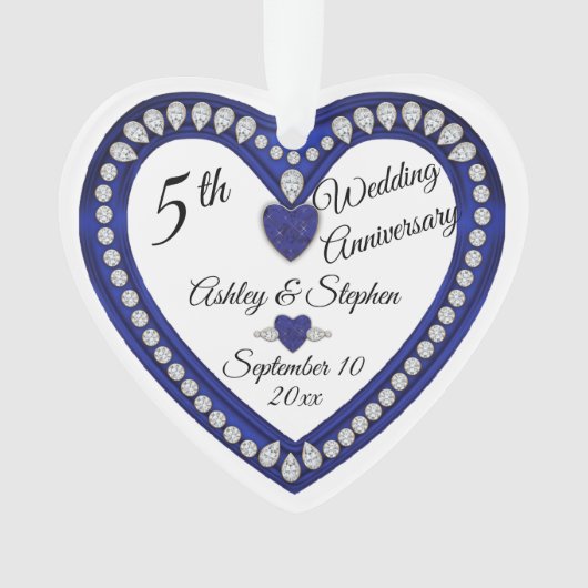 5e bruiloft Jubileum Sapphire Diamond Keepsake Ornament (voorkant)