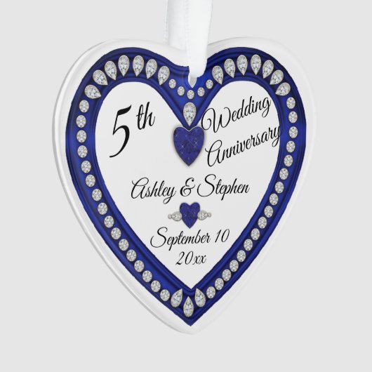 5e bruiloft Jubileum Sapphire Diamond Keepsake Ornament (voorkant)