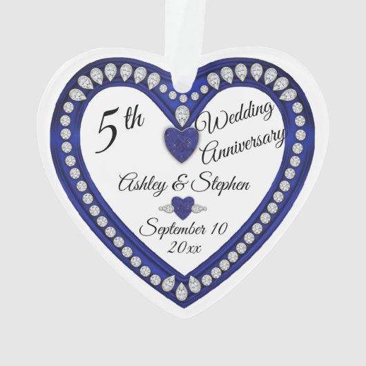 5e bruiloft Jubileum Sapphire Diamond Keepsake Ornament (achterkant)