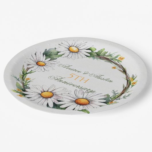 5e bruiloft Jubileum White Daisies Papieren Bordje (Gekanteld)
