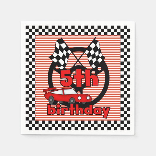 5e Car Racing Birthday Paper Napkins Servetten (Voorkant)