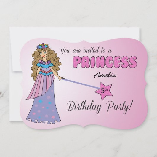 5e dag Uitnodiging Roze Princess met reserveband (Voorkant)