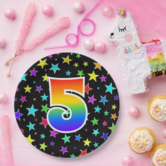 5e Evenement: Vet, Leuk, Kleurrijke Regenboog 5 Papieren Bordje (Feest)