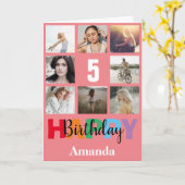 5e Gelukkige Verjaardag Fotocollage Moderne Roze K Kaart (Gele Bloem)