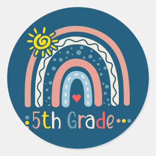 5e graad Boho regenboogleraar student terug naar Ronde Sticker (Voorkant)