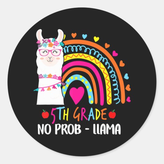 5e graad Geen Prob Llama Laaier Regenboog terug na Ronde Sticker (Voorkant)