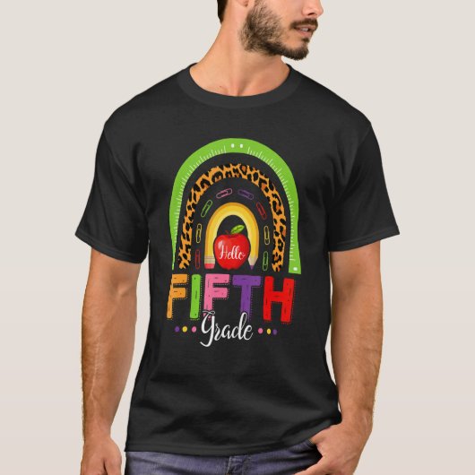5e graad leopard regenboog Hallo terug naar school T-shirt (Voorkant)