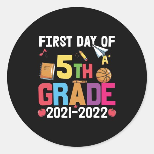 5e graad leraar eerste dag vijfde graad ronde sticker (Voorkant)