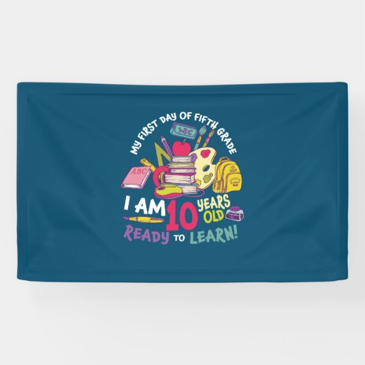 5e graad leraar mijn eerste dag van de vijfde graa spandoek (Horizontaal)